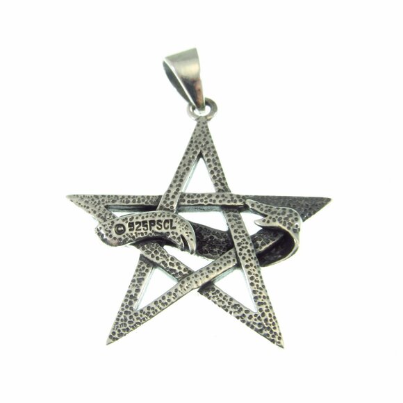 Solid 925 Sterling Silver Witch Diva Pentagram Pendant, Pagan Occult Jewelry - Picture 8 of 9
